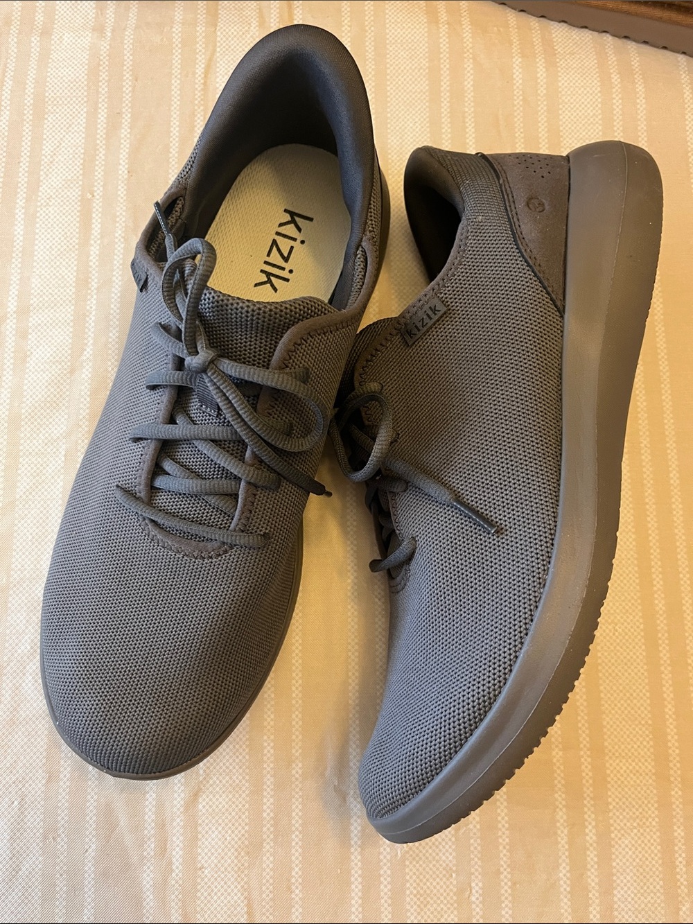 Kizik Men's Charcoal Slip-On Knit Sneaker with Laces size 13W
